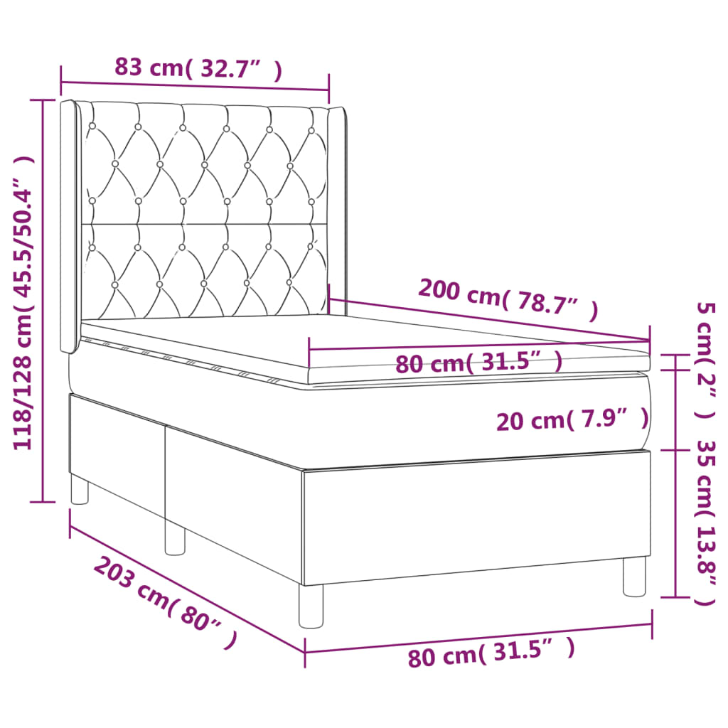 Boxspringbett mit Matratze & LED Schwarz 80x200 cm Stoff