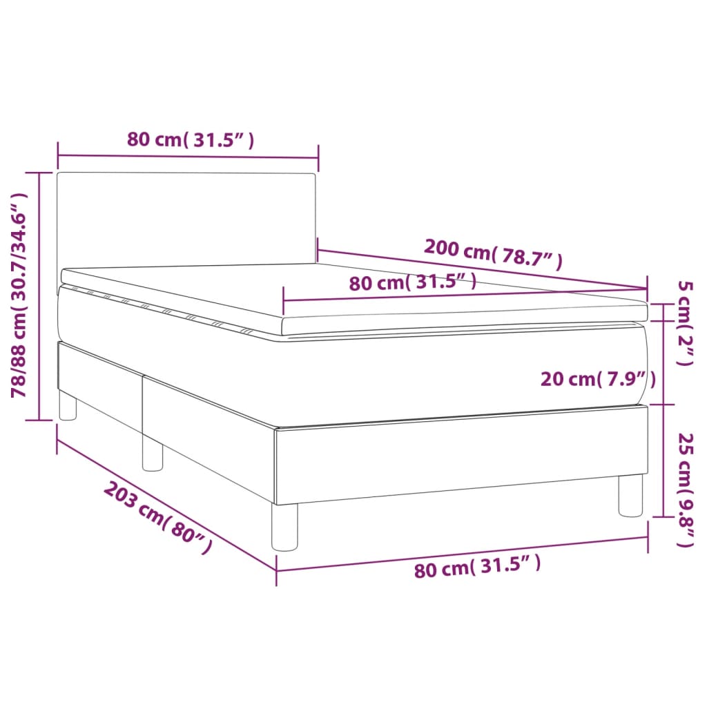 Boxspringbett mit Matratze & LED Blau 80x200 cm Stoff