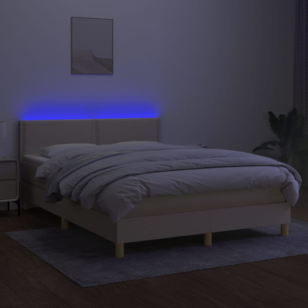 Boxspringbett mit Matratze & LED Creme 140x190 cm Stoff