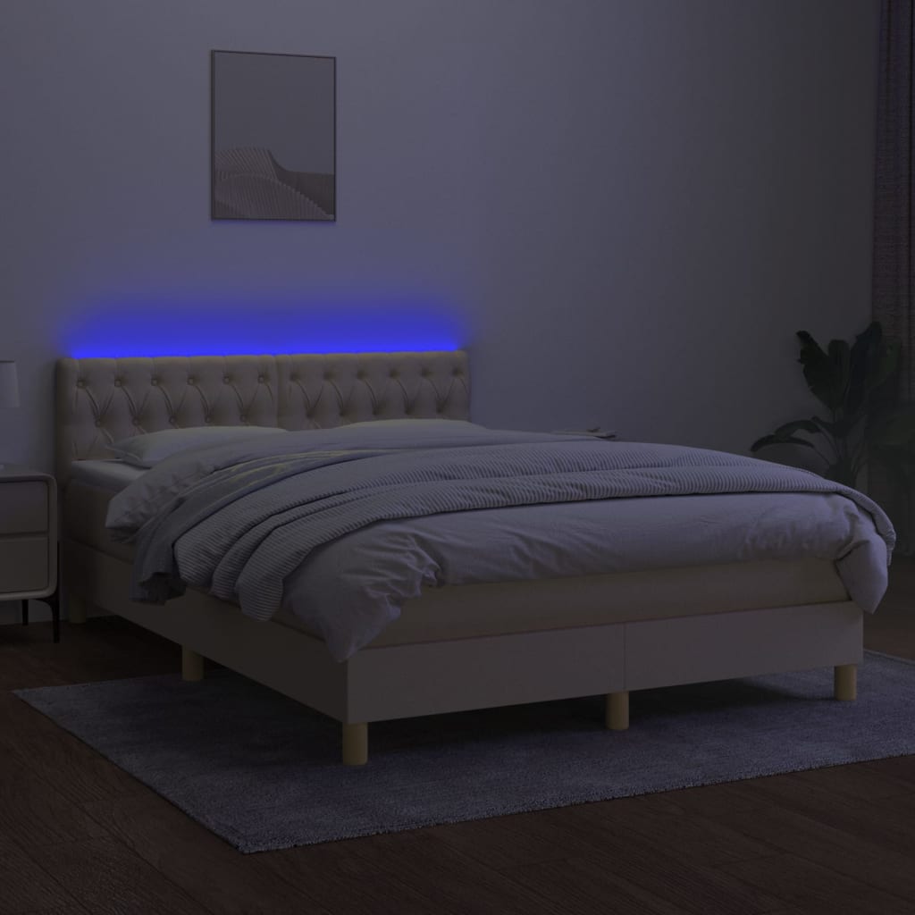 Boxspringbett mit Matratze & LED Creme 140x190 cm Stoff