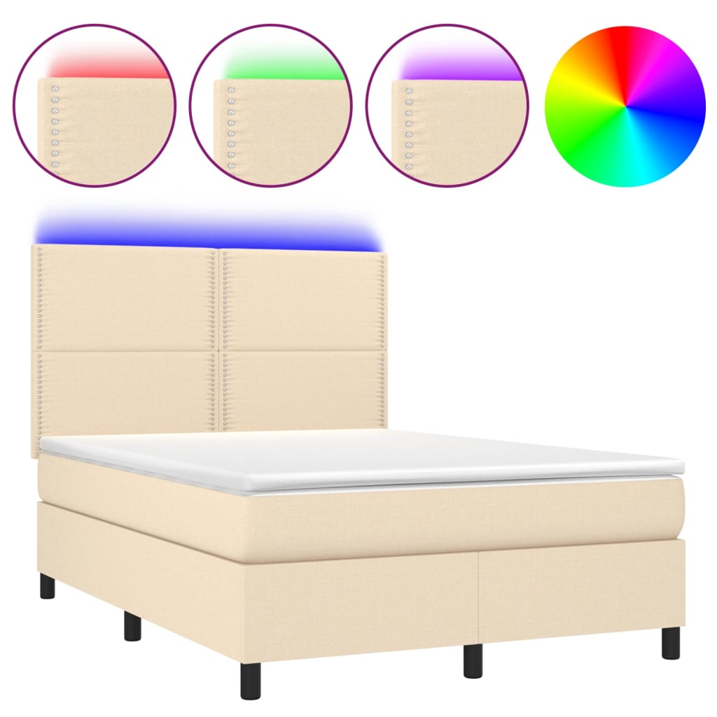 Boxspringbett mit Matratze & LED Creme 140x190 cm Stoff