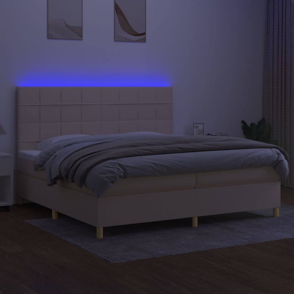 Boxspringbett mit Matratze & LED Creme 200x200 cm Stoff