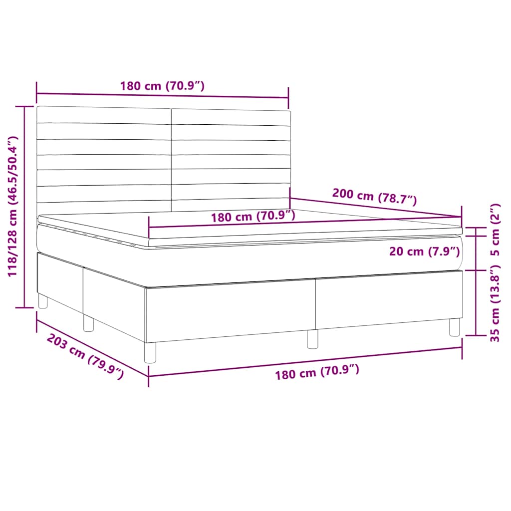 Boxspringbett mit Matratze & LED Dunkelbraun 180x200 cm Stoff