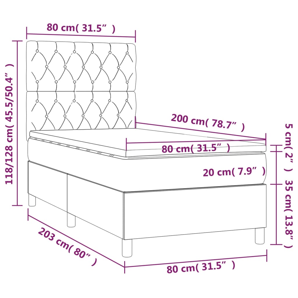 Boxspringbett mit Matratze & LED Blau 80x200 cm Stoff