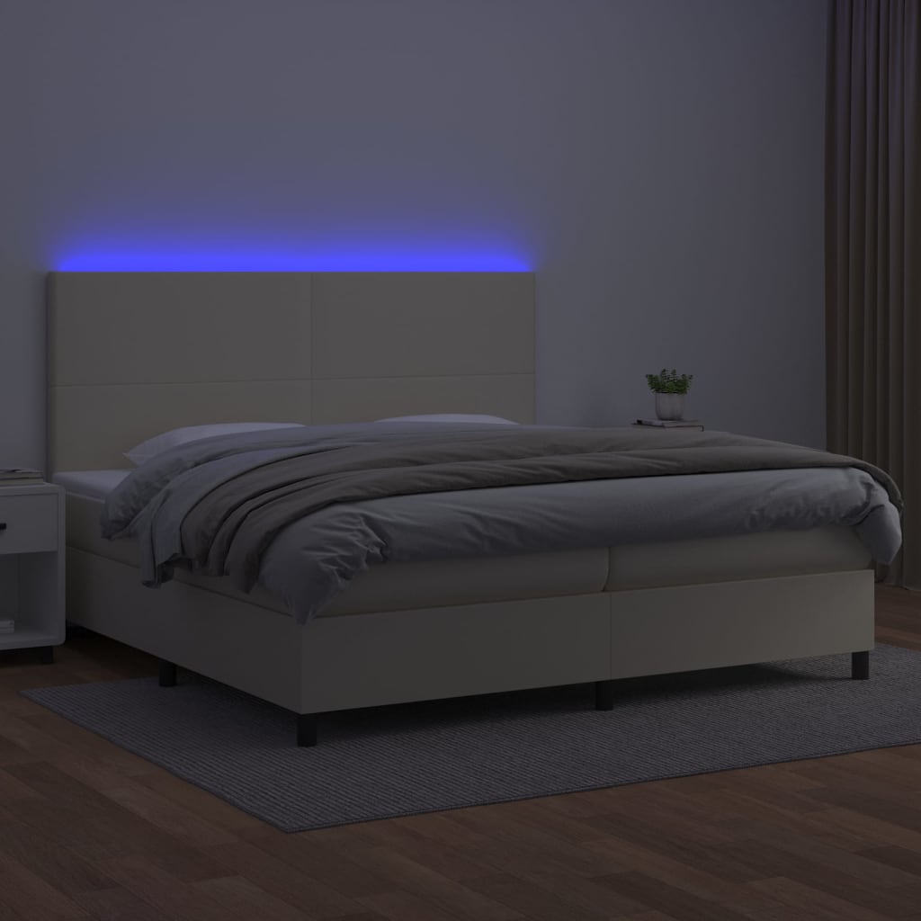 Boxspringbett mit Matratze & LED Creme 200x200 cm Kunstleder