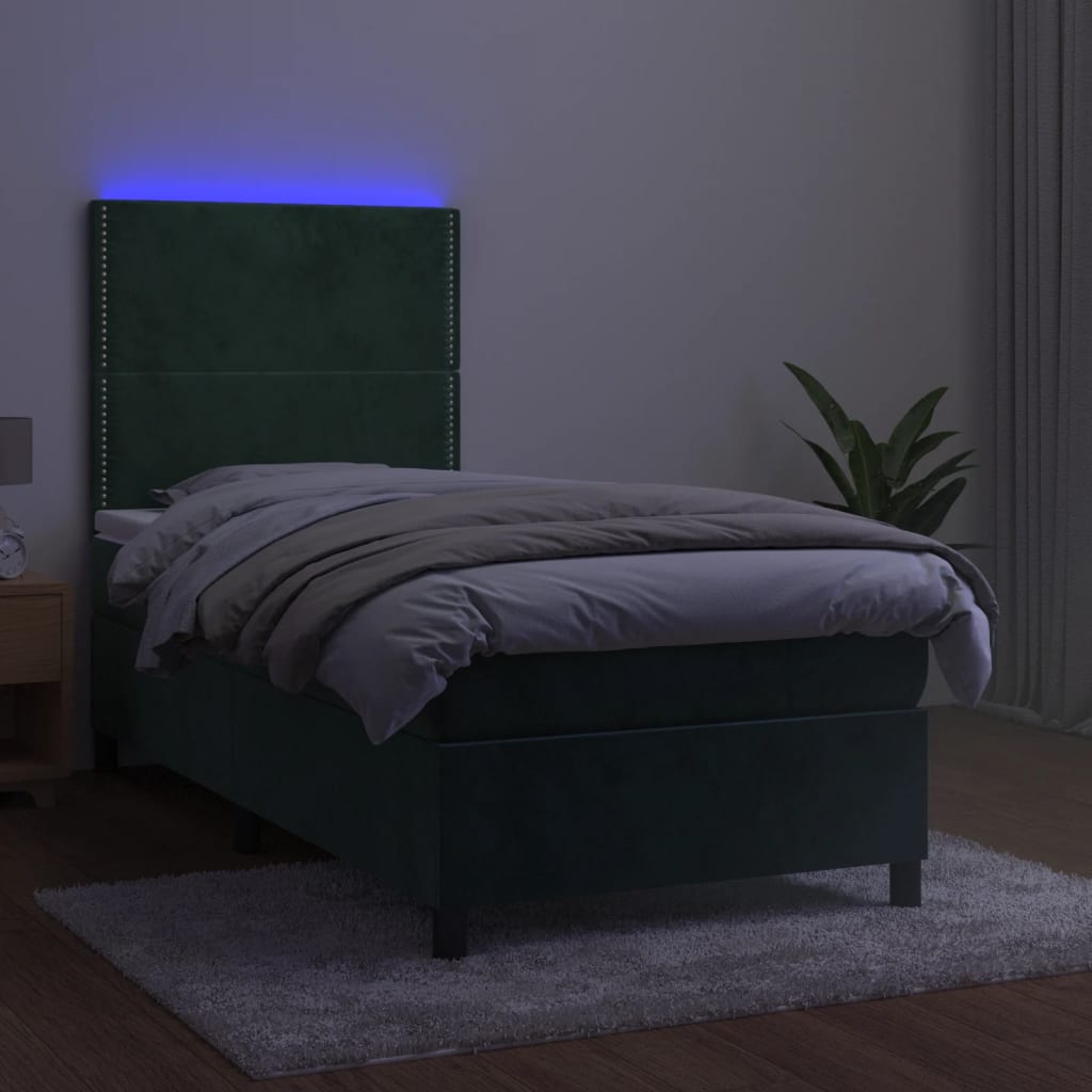 Boxspringbett mit Matratze & LED Dunkelgrün 80x200 cm Samt
