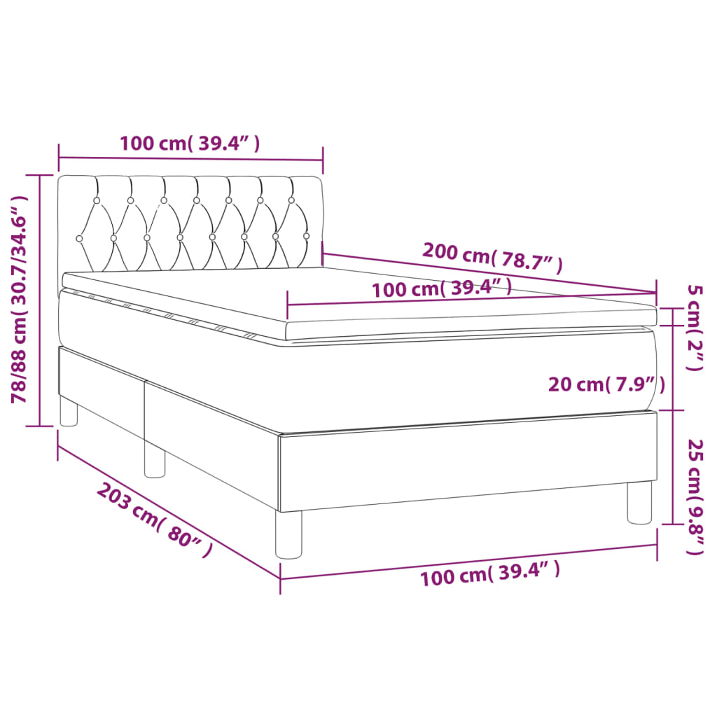 Boxspringbett mit Matratze Dunkelgrau 100x200 cm Stoff