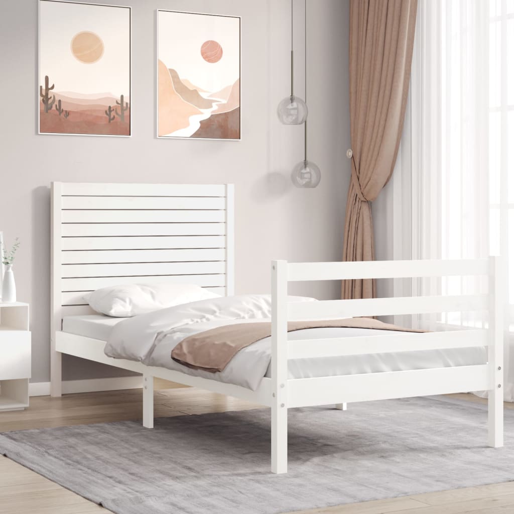 Massivholzbett mit Kopfteil Weiß 90x200 cm