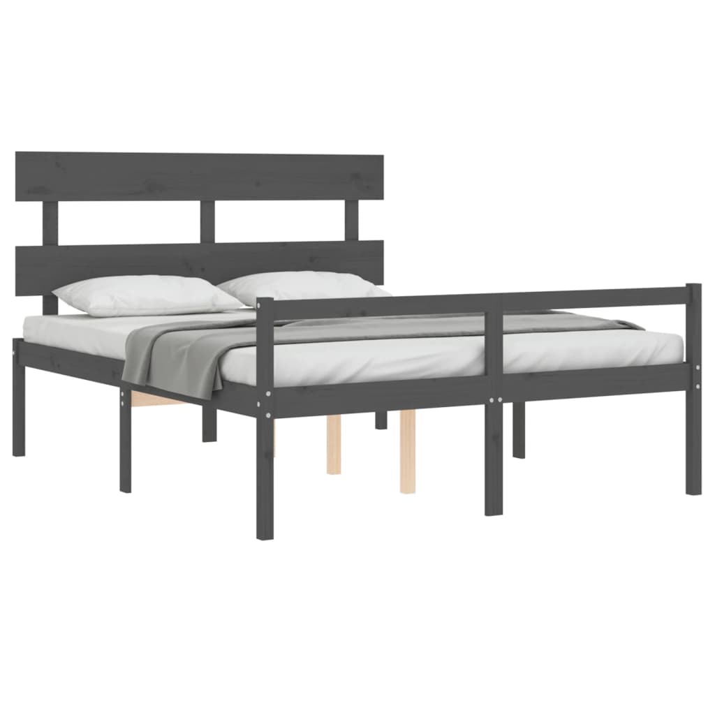 Seniorenbett mit Kopfteil Grau Kingsize Massivholz