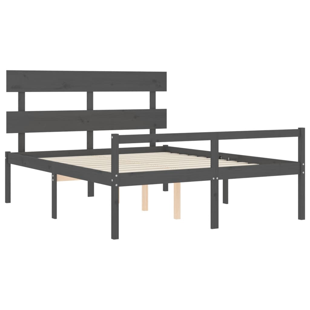 Seniorenbett mit Kopfteil Grau Kingsize Massivholz