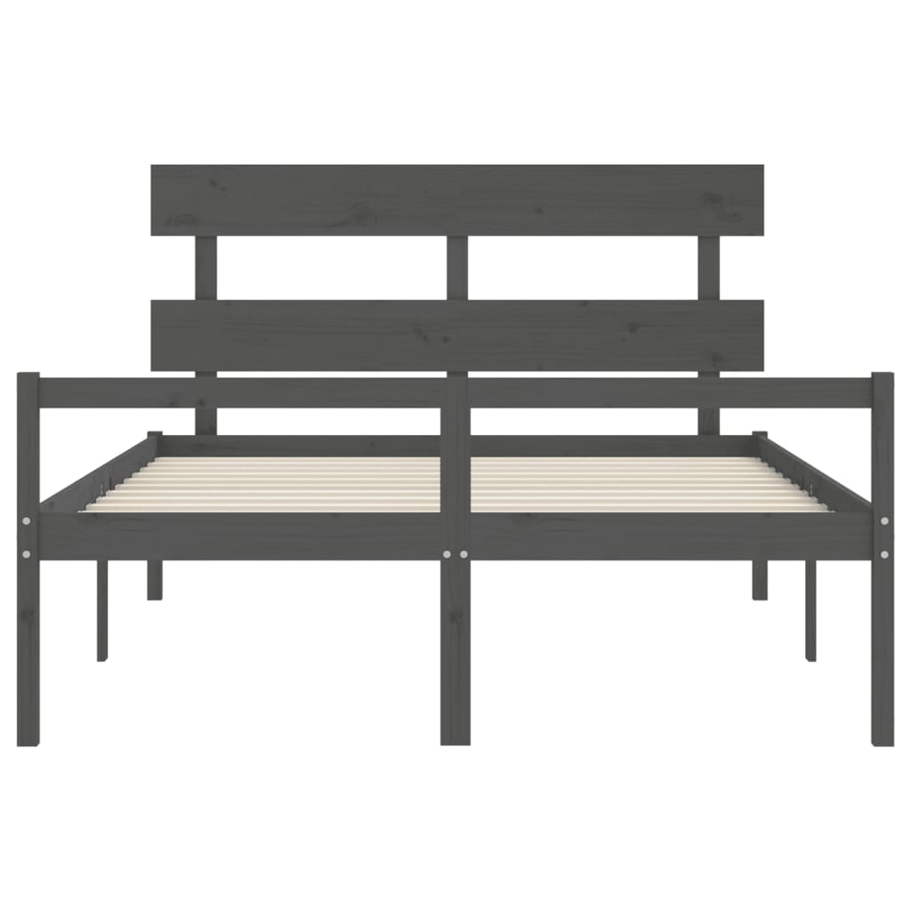 Seniorenbett mit Kopfteil Grau Kingsize Massivholz