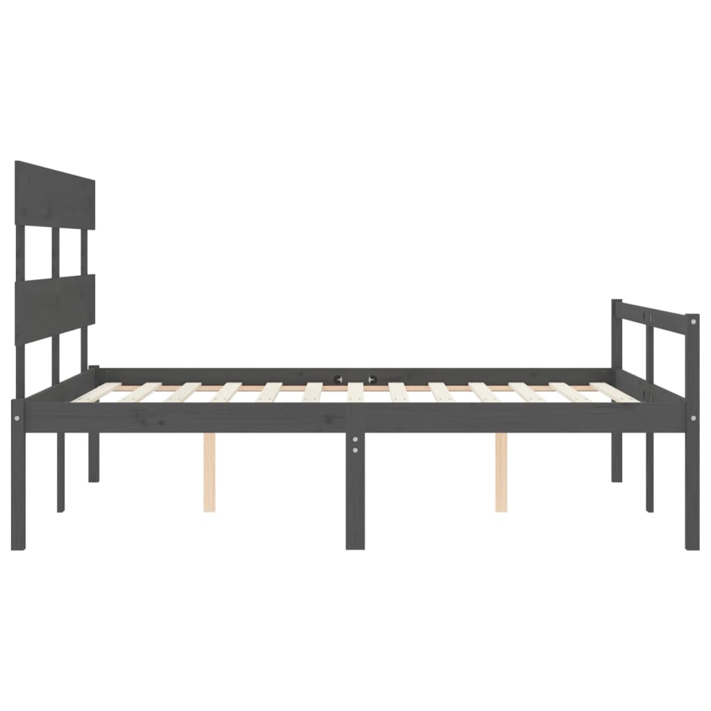 Seniorenbett mit Kopfteil Grau Kingsize Massivholz