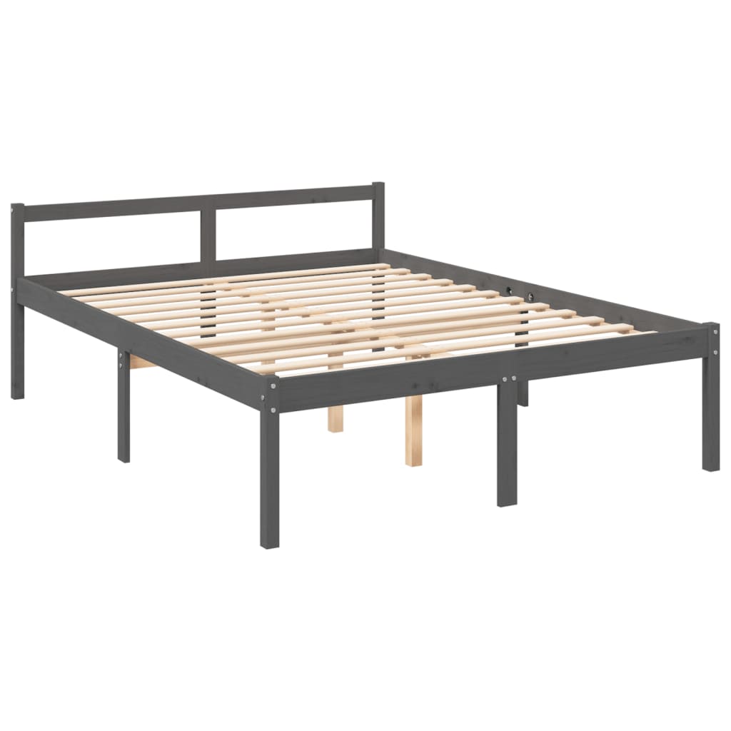 Seniorenbett mit Kopfteil Grau Kingsize Massivholz