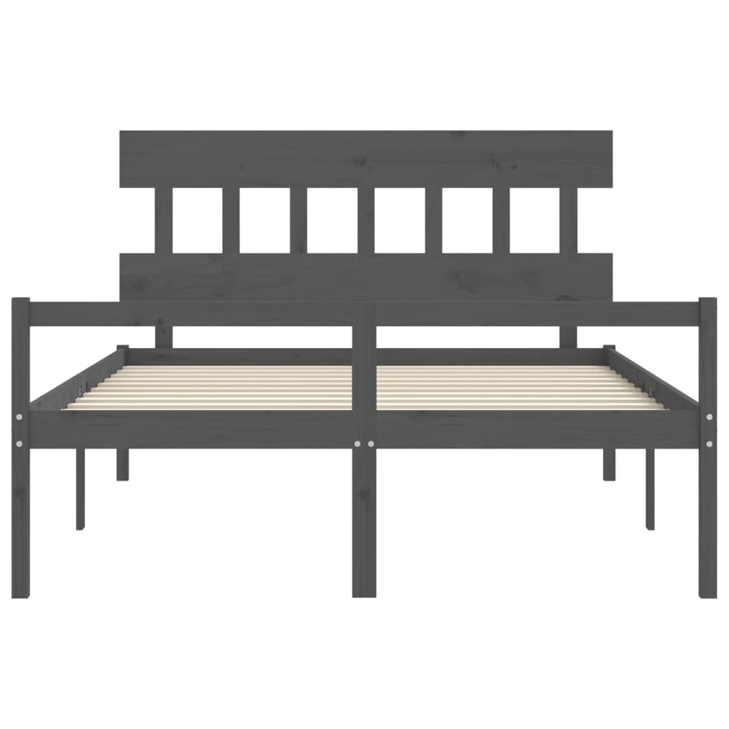 Seniorenbett mit Kopfteil Grau Kingsize Massivholz