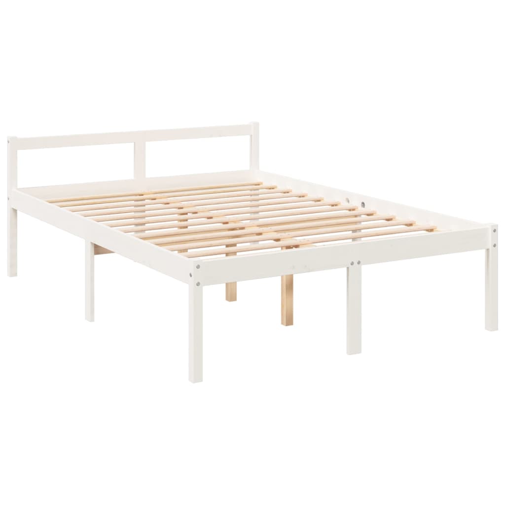 Seniorenbett mit Kopfteil Weiß Massivholz