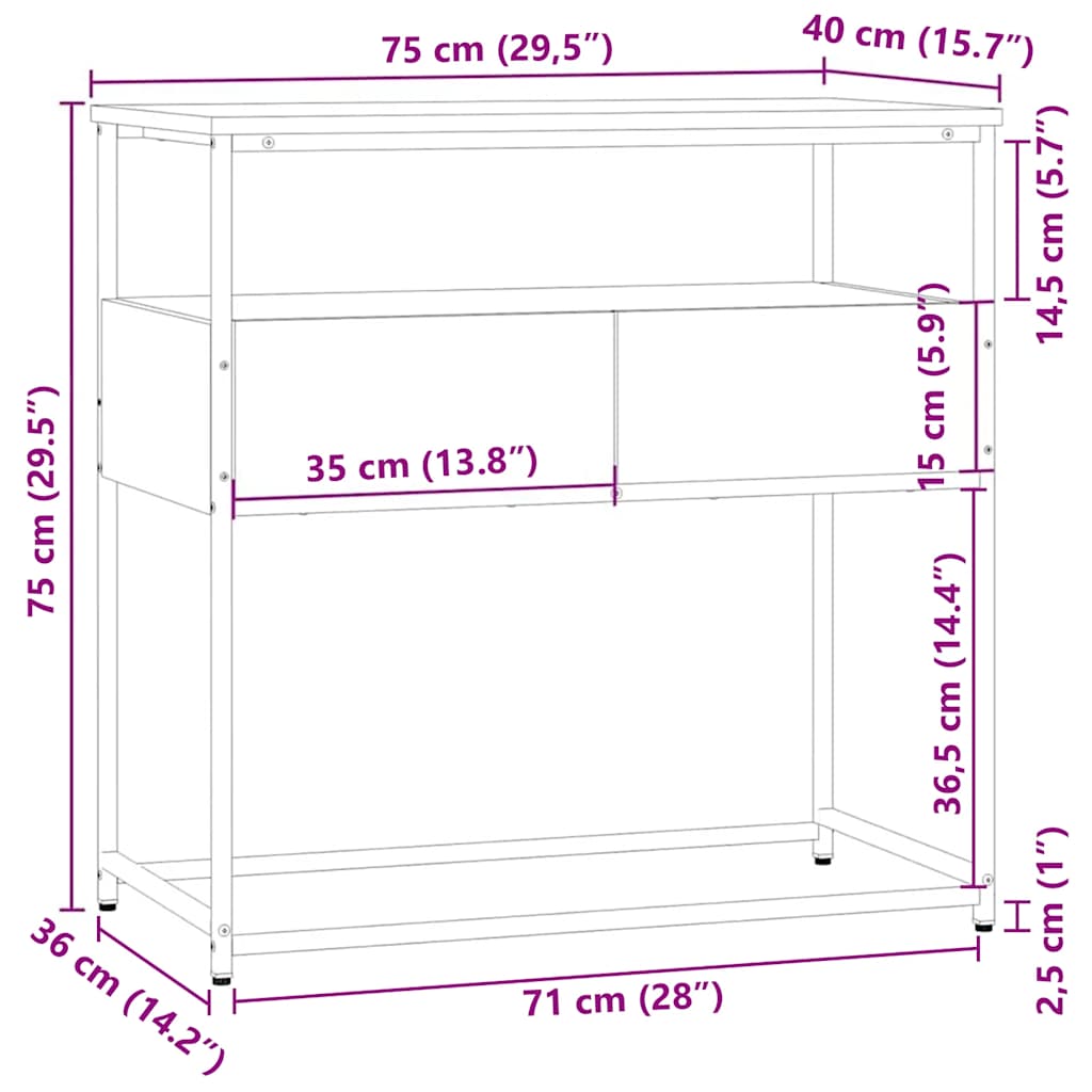 Konsolentisch Braun Eichen-Optik 75x40x75 cm Holzwerkstoff