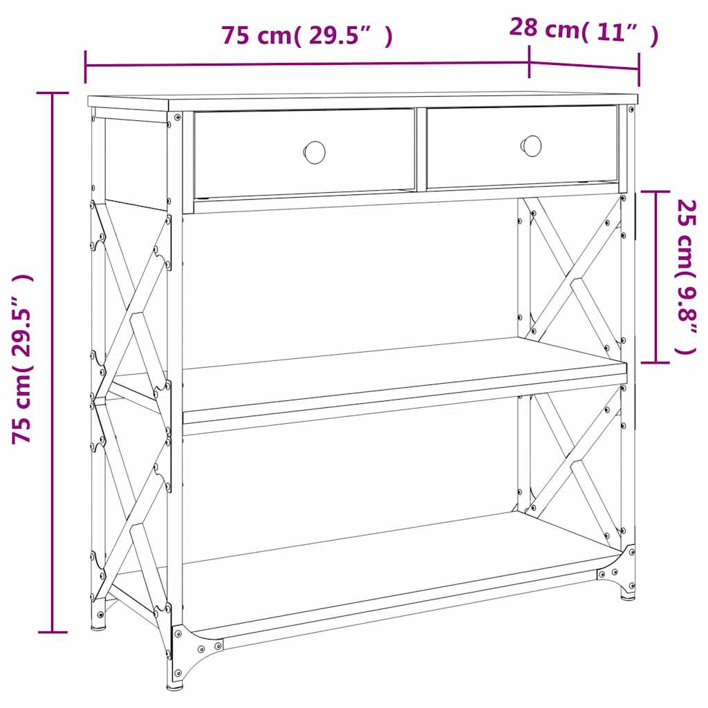 Konsolentisch Grau Sonoma 75x28x75 cm Holzwerkstoff