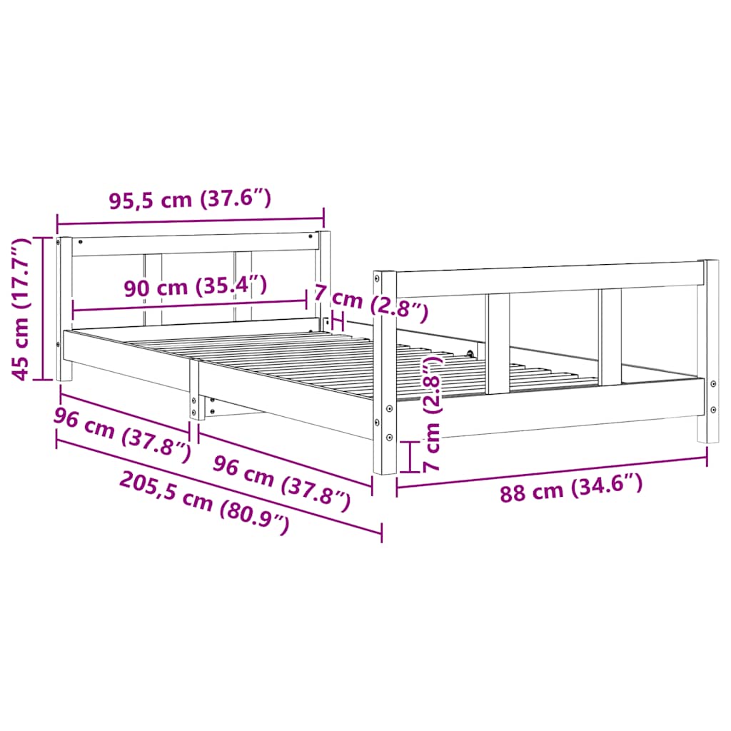 Kinderbett 90x200 cm Massivholz Kiefer