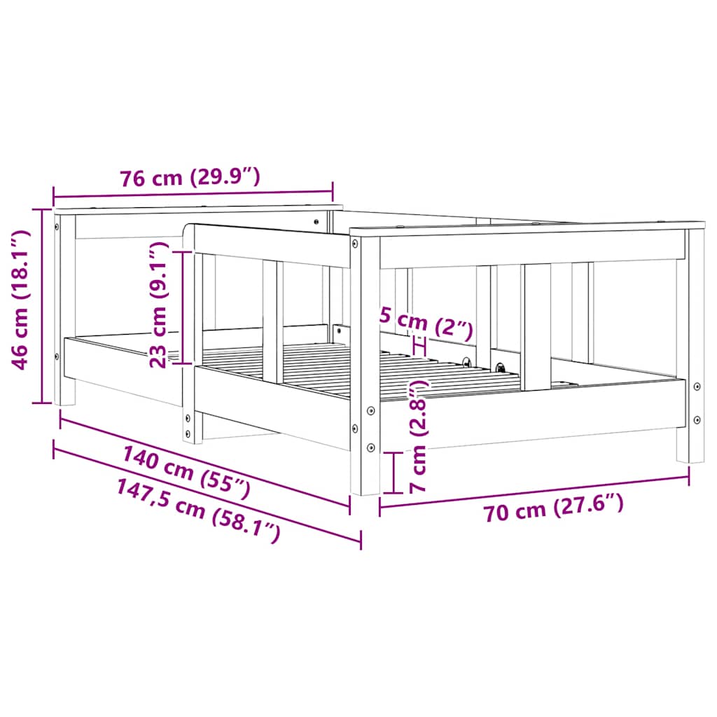 Kinderbett 70x140 cm Massivholz Kiefer
