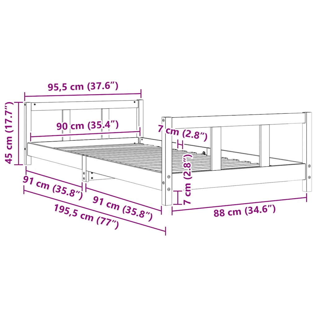 Kinderbett 90x190 cm Massivholz Kiefer