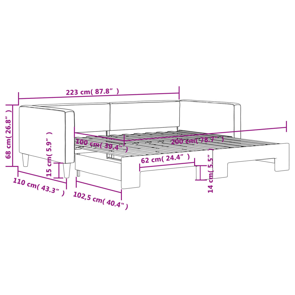 Tagesbett Ausziehbar Dunkelgrau 100x200 cm Stoff