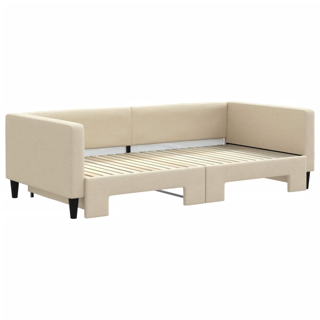 Tagesbett Ausziehbar Creme 100x200 cm Stoff