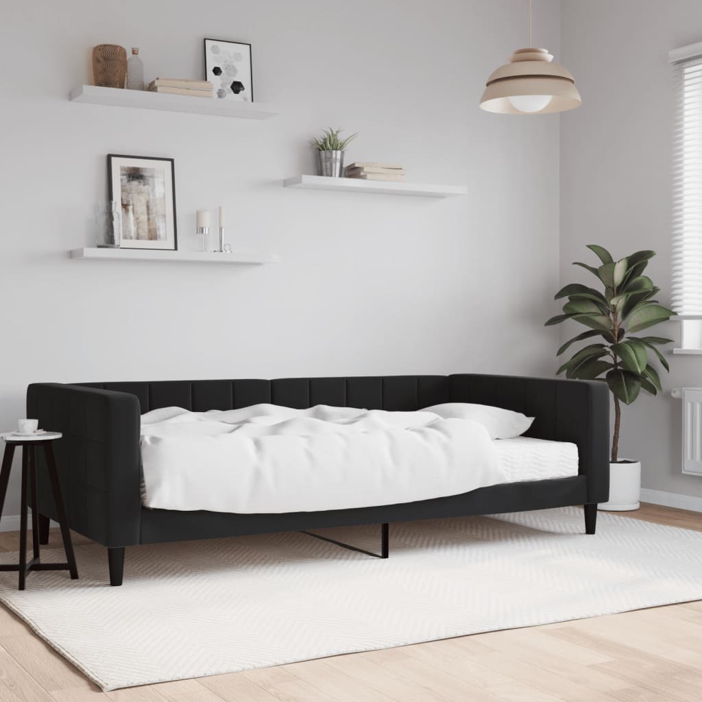 Tagesbett mit Matratze Schwarz 100x200 cm Samt