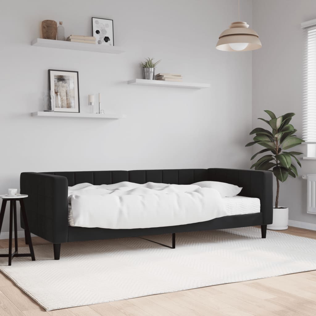 Tagesbett mit Matratze Schwarz 90x190 cm Samt