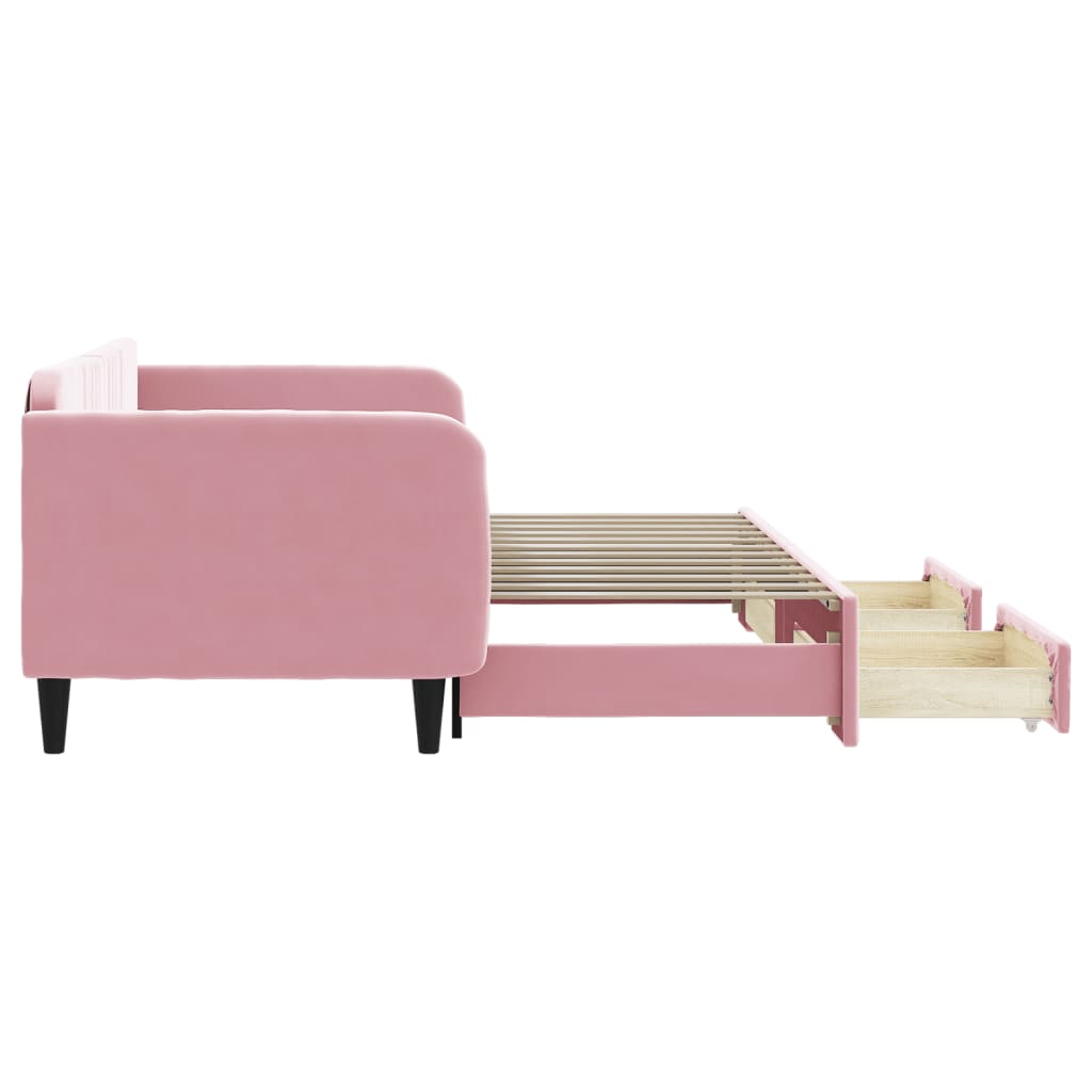 Tagesbett Ausziehbar mit Schubladen Rosa 90x200 cm Samt