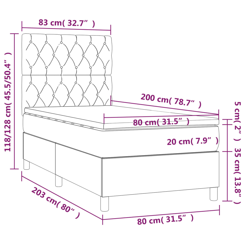 Boxspringbett mit Matratze Blau 80x200 cm Stoff