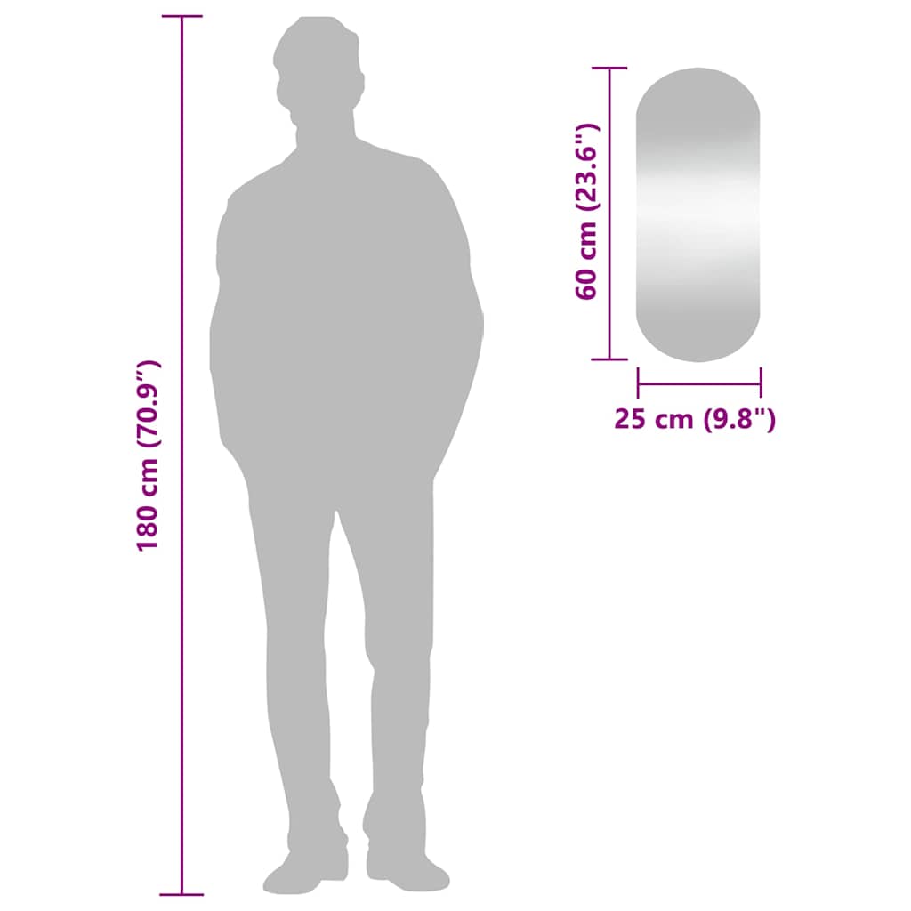 Wandspiegel 25x60 cm Glas Oval