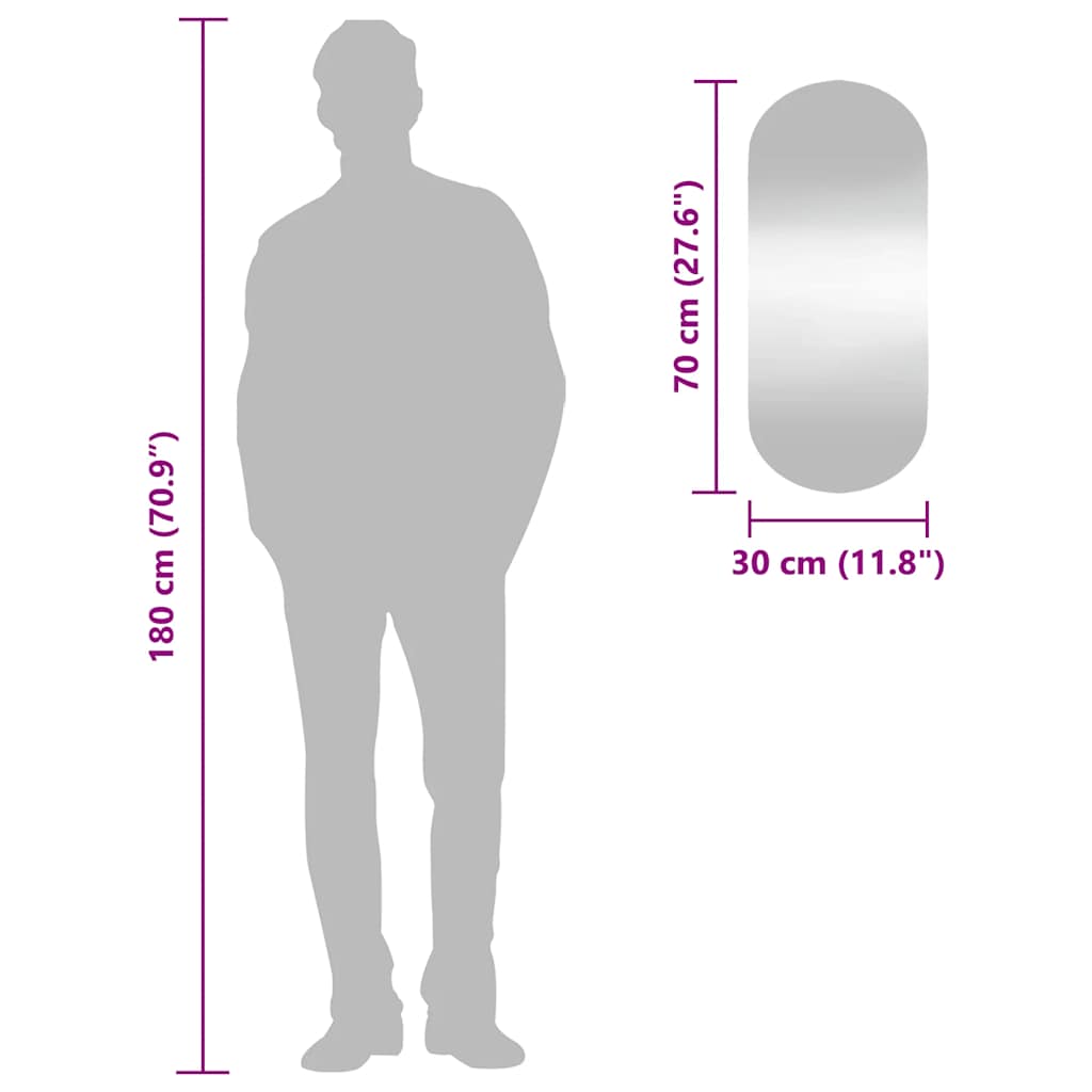 Wandspiegel 30x70 cm Glas Oval