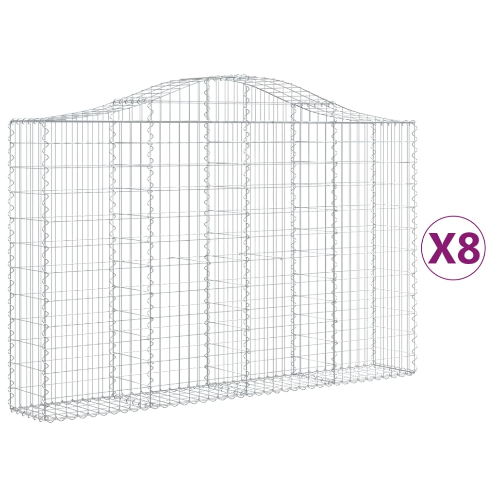 Gabionen mit Hochbogen 8 Stk. 200x30x120/140cm Verzinktes Eisen