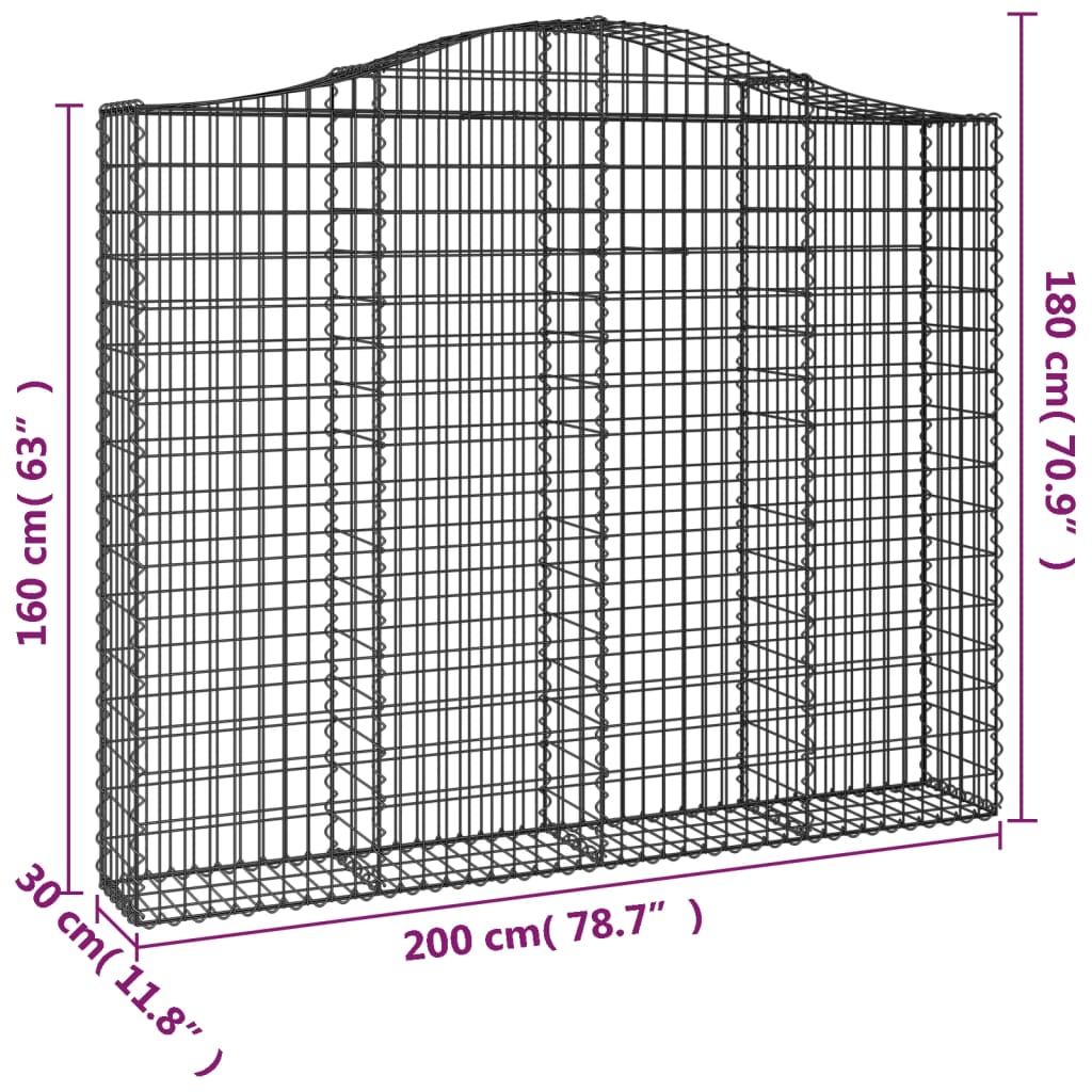 Gabionen mit Hochbogen 8 Stk. 200x30x160/180cm Verzinktes Eisen