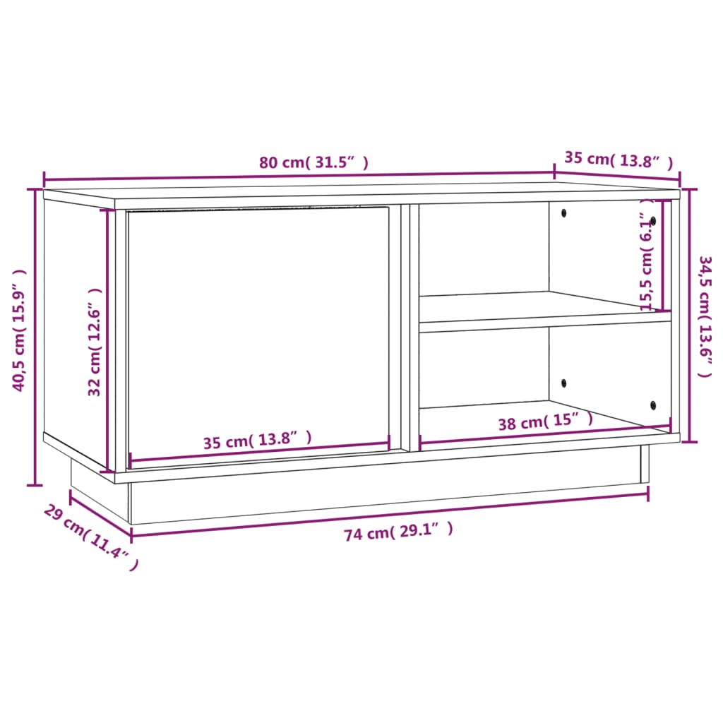 TV-Schrank 80x35x40,5 cm Massivholz Kiefer