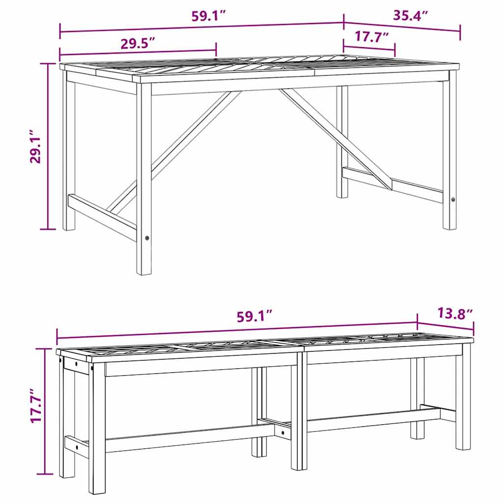 Garten Essgruppe 3 pcs Braun 150 x 90 x 74 cm Akazie Massivholz