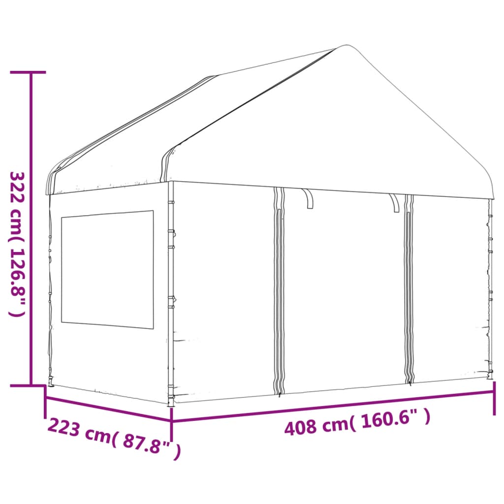 Pavillon mit Dach Weiß 6,69 x 4,08 x 3,22 m Polyethylen