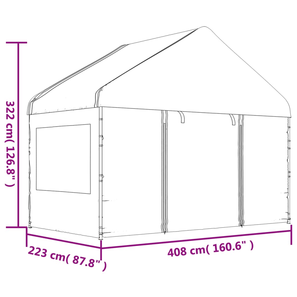Pavillon mit Dach Weiß 20,07x4,08x3,22 m Polyethylen