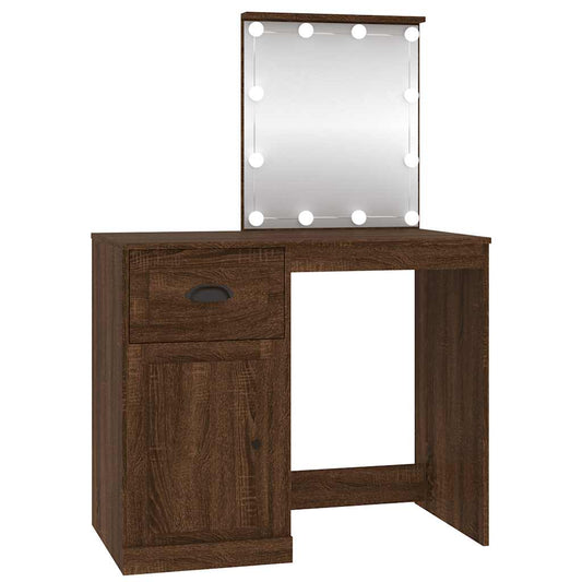 Schminktisch mit LEDs Braun Eiche 90x50x132,5 cm Holzwerkstoff
