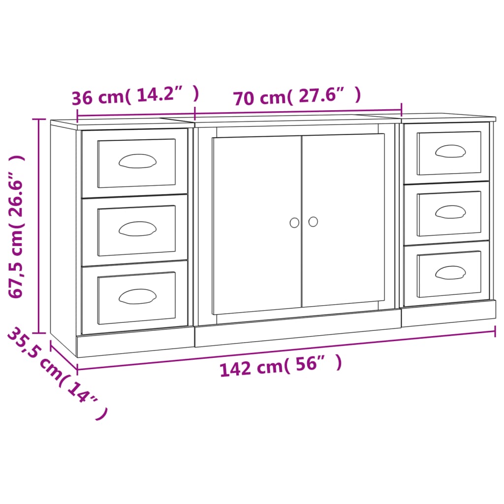 Sideboards 3 Stk. Grau Sonoma Holzwerkstoff