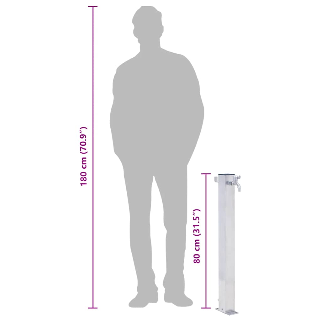 Wassersäule für den Garten 80 cm Edelstahl Quadratisch