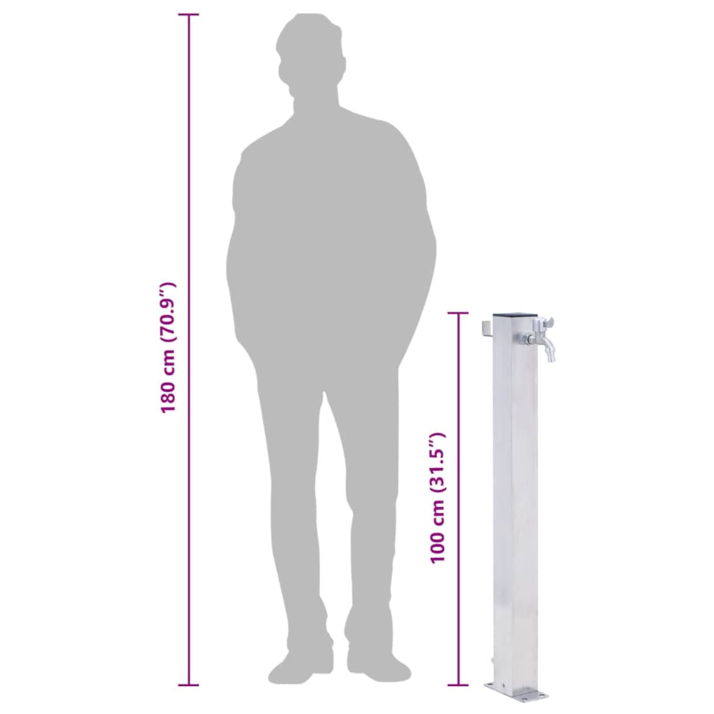 Wassersäule für den Garten 100 cm Edelstahl Quadratisch
