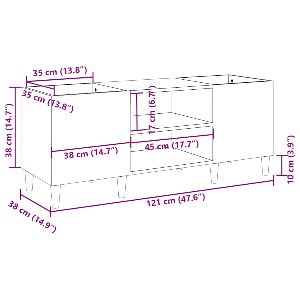 Plattenschrank Hochglanz-Weiß 121x38x48 cm Holzwerkstoff