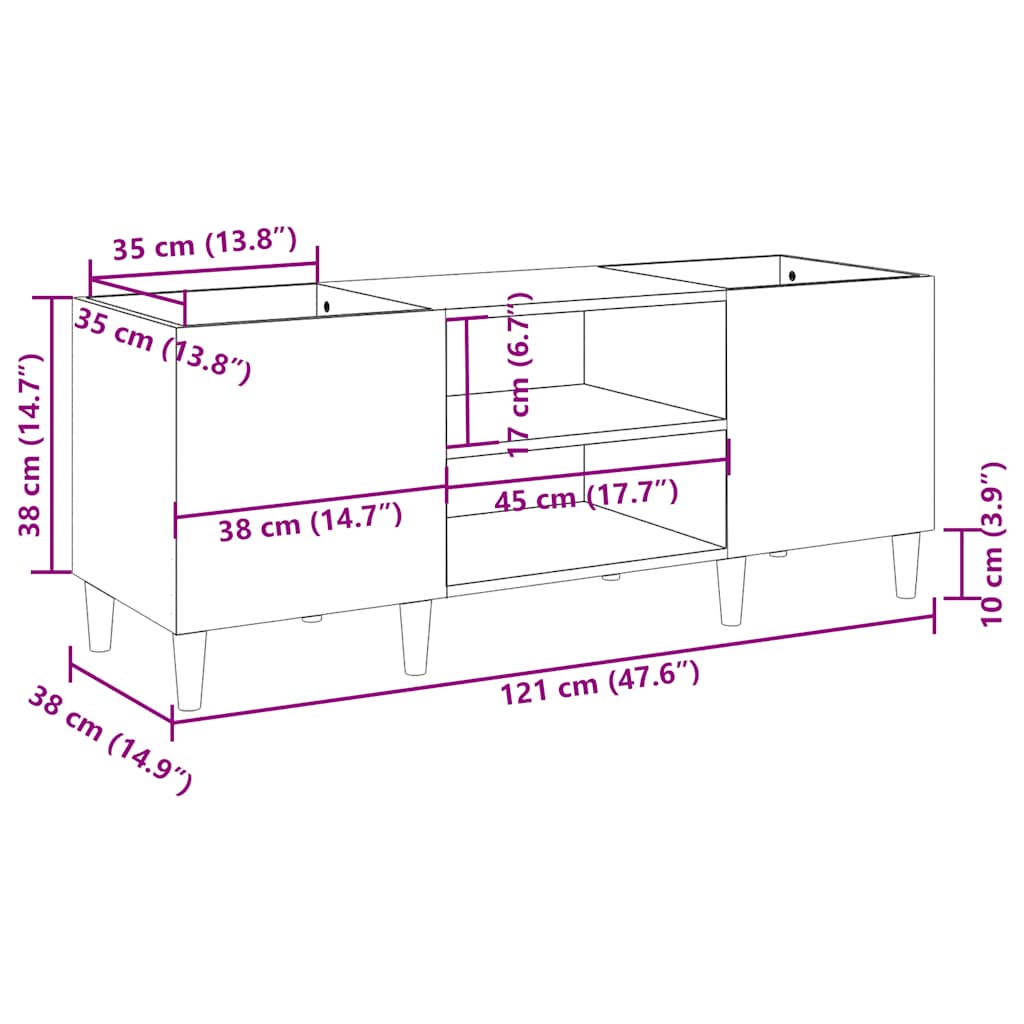 Plattenschrank Betongrau 121x38x48 cm Holzwerkstoff