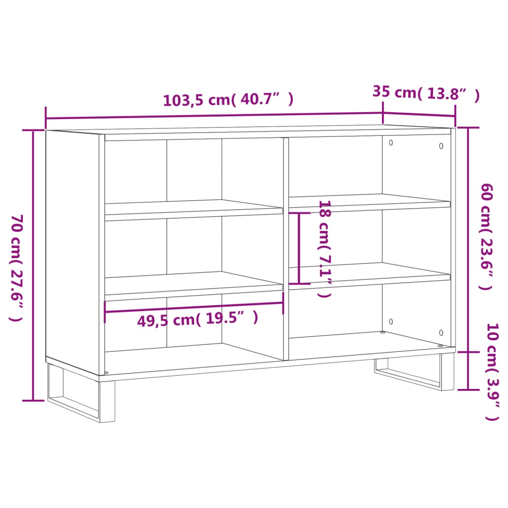 Sideboard Grau Sonoma 103,5x35x70 cm Holzwerkstoff