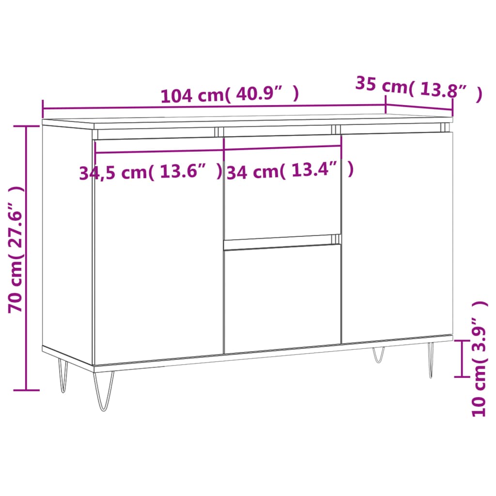 Sideboard Betongrau 101,5x35x70 cm Holzwerkstoff