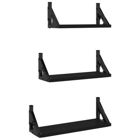3-tlg. Wandregal-Set Schwarz Holzwerkstoff