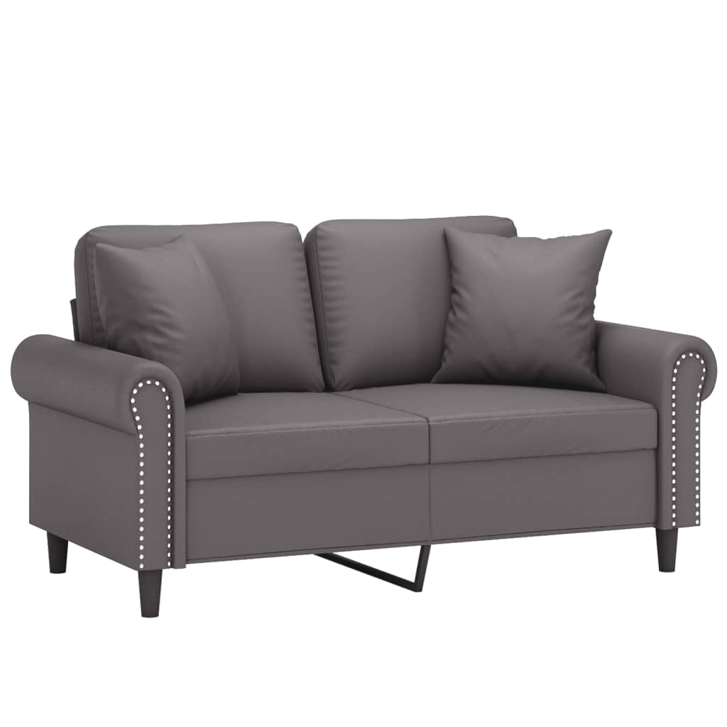 2-Sitzer-Sofa mit Zierkissen Grau 120 cm Kunstleder