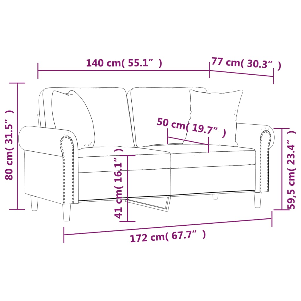 2-Sitzer-Sofa mit Zierkissen Grau 140 cm Kunstleder