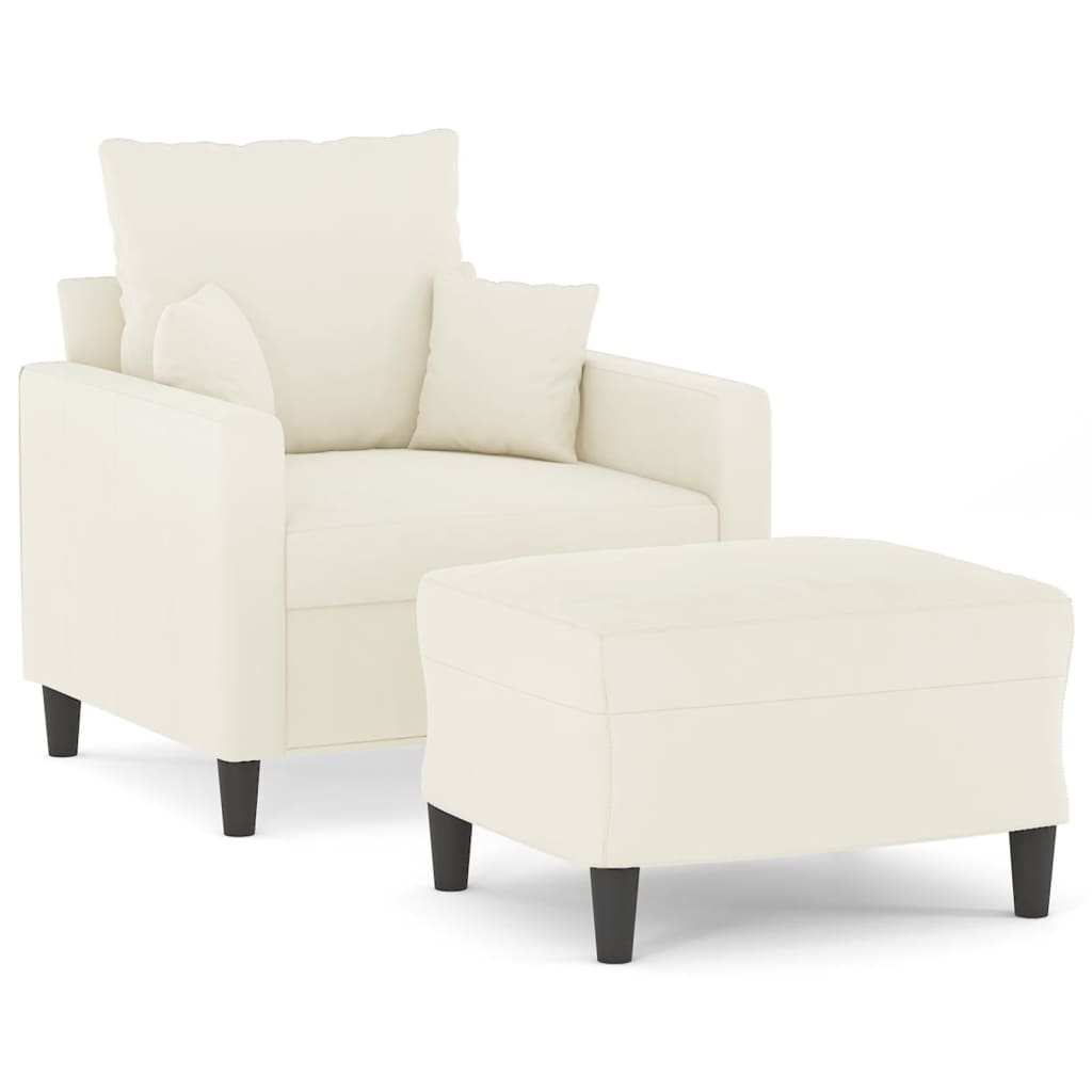 Sessel mit Hocker Creme 60 cm Samt